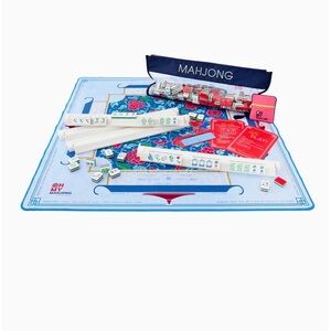 Colorful Mahjong Set with Blue and Red Details
